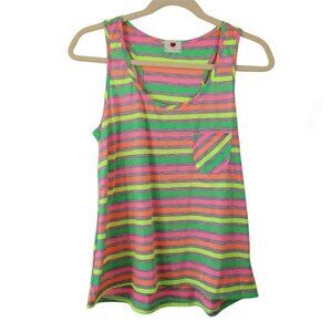 One Clothing Womens Neon Striped Tank Top Racerback Pocket Small Casual Wear